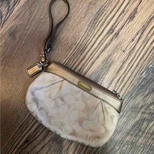 Coach Tan and Gold Wristlet